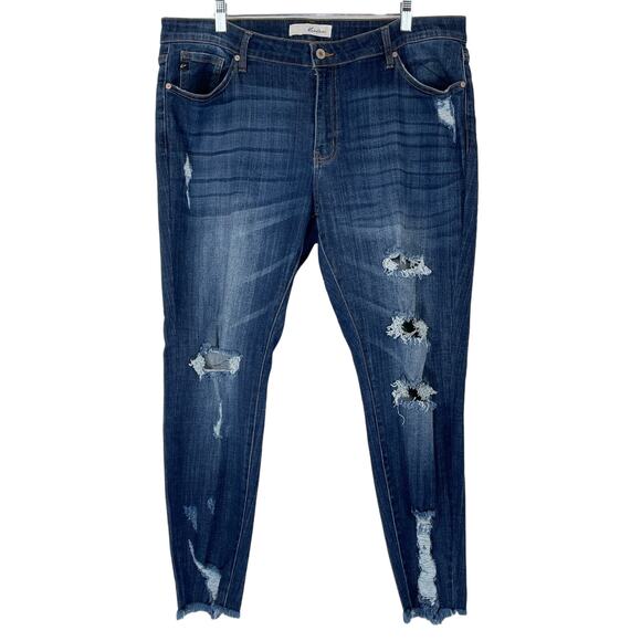 KanCan Whiskering Distressed Destroyed Frayed Hem Skinny Jeans 3XL - Picture 1 of 5